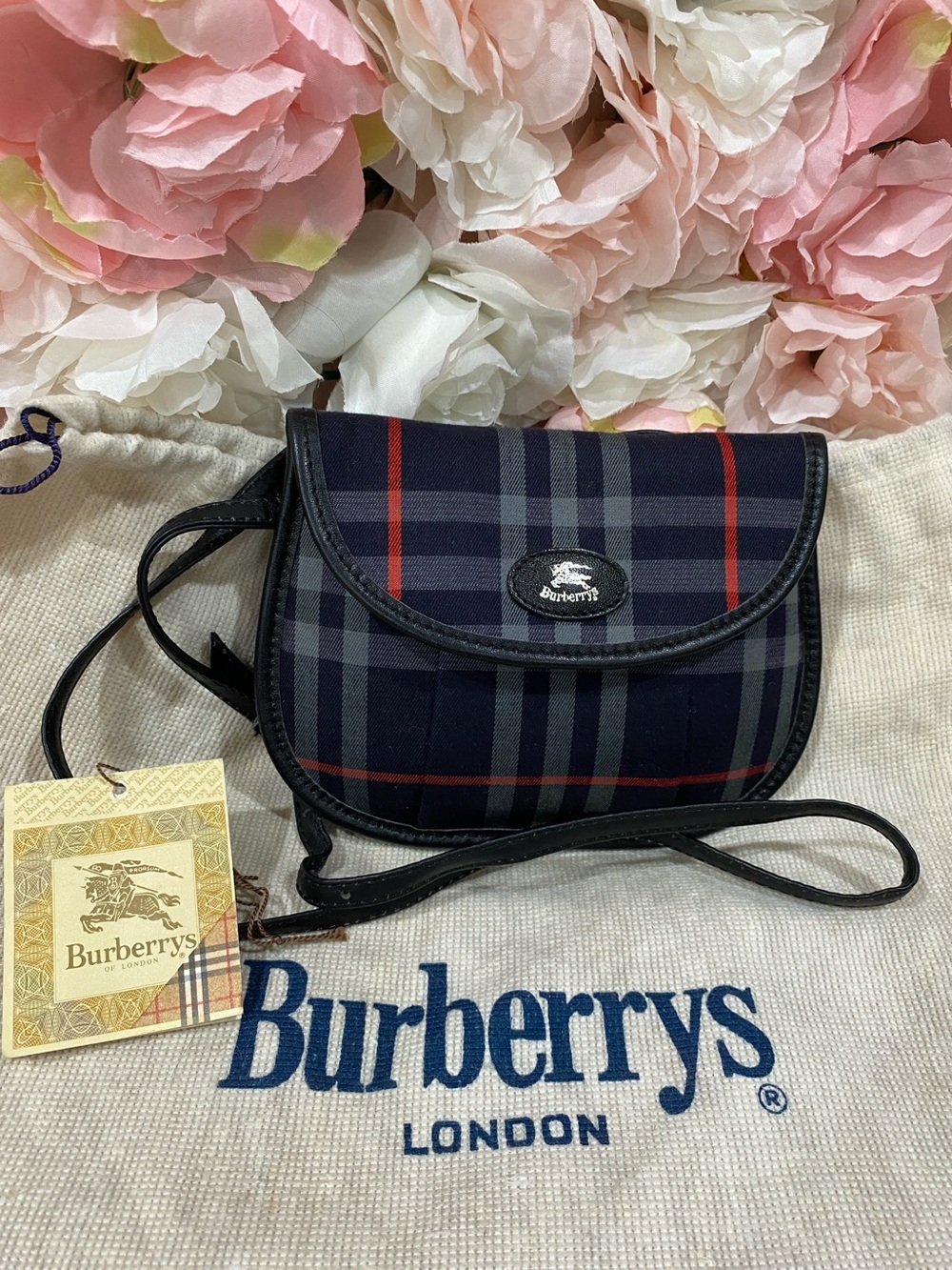 Burberrys Navy Plaid Mini Shoulder Bag